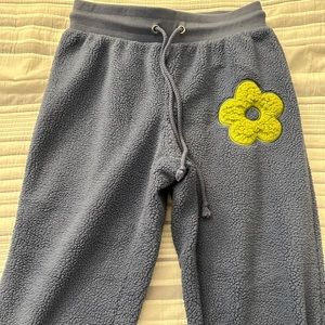 Ragstock Blue Sherpa Green Flower Joggers (S)